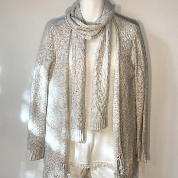 Sonoma SZ L Light gray soft lightweight open front cardigan with scarf - Picture 1 of 11